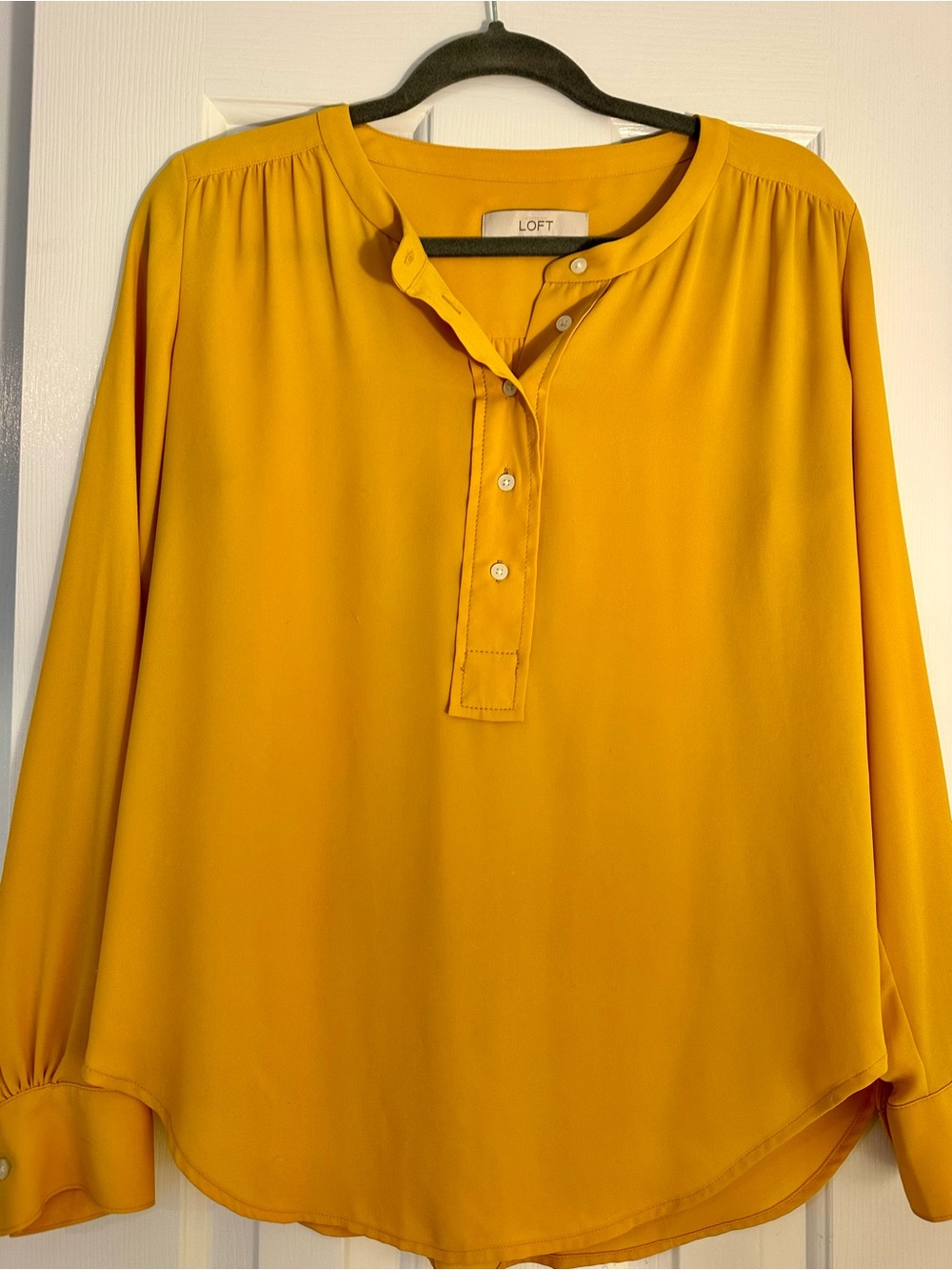 LOFT Mustard Yellow Long-Sleeve Henley Blouse